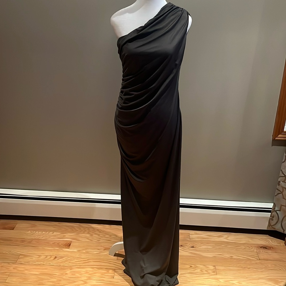 Beautiful dark grey one shoulder evening dress